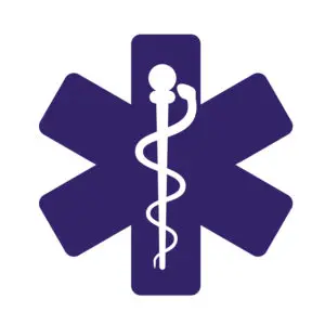 Illustrated icon of the "Star of Life" symbol traditionally used to represent emergency medicine