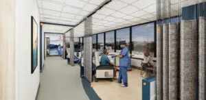 Rendering of an interior space in the UW Medicine Center for Neuro Innovation at Harborview Medical School.