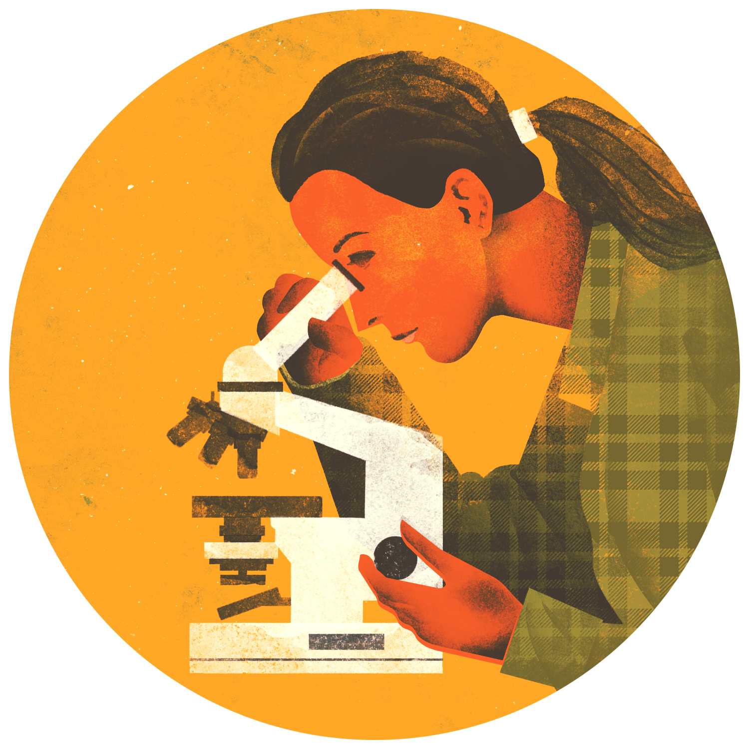 An illustration of a person looking into a microscope