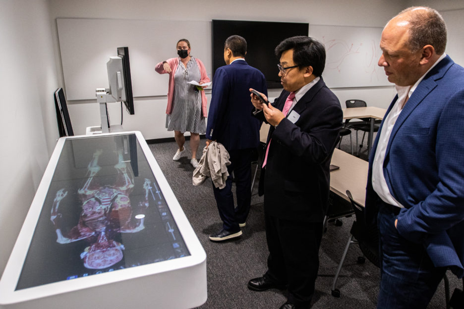 The new anatomy lab features Anatomage tables, which are state-of-the-art 3D imaging platforms with a computer screen surface that allows students to explore life-size virtual cadavers in layers.