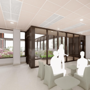 A rendering of a terrace meeting room in the Center for Behavioral Health and Learning.