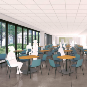 A rendering of a dining area in the Center for Behavioral Health and Learning.