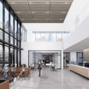 A rendering of the main lobby in the Center for Behavioral Health and Learning.