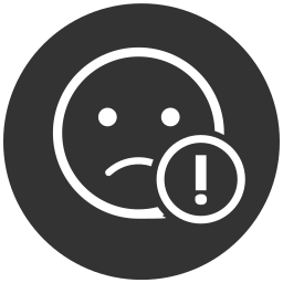 Patient care icon, featuring a frowning face and an exclamation mark.